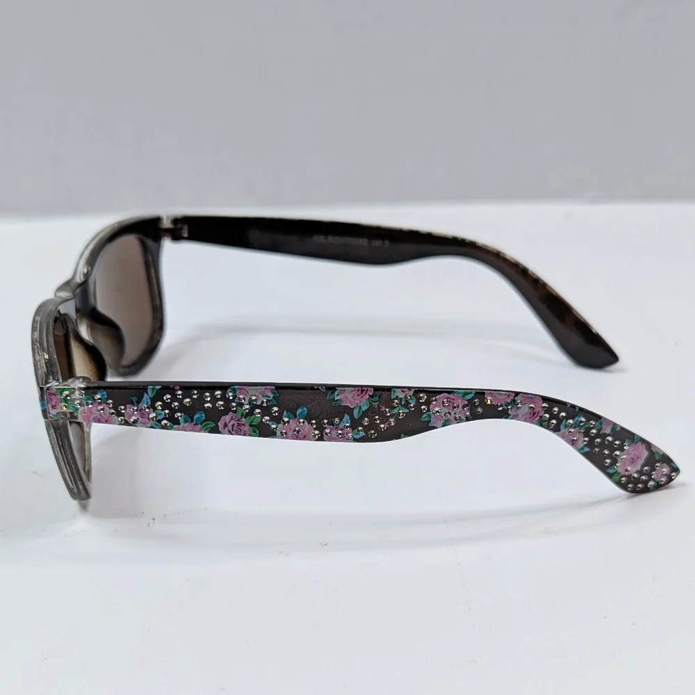 Girls Kid Size Foil Dot Glitzy Flower Print Horn Rim Sunglasses Poolside Fun